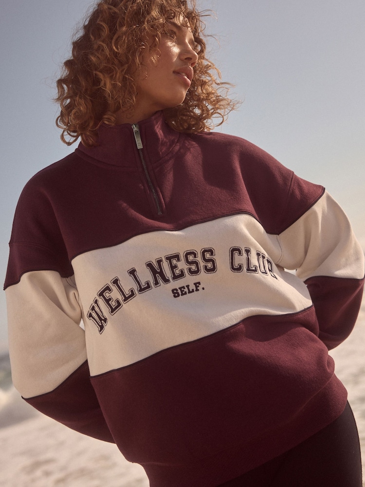 Self. Burgundy Red Half Zip Sweatshirt - Image 1 of 4