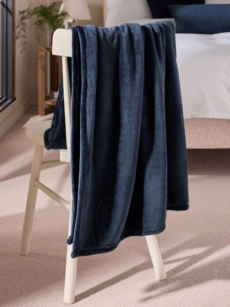 Navy Plush Fleece Throw - Image 2 of 4
