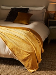 Ochre Yellow Plush Fleece Throw - Image 1 of 4