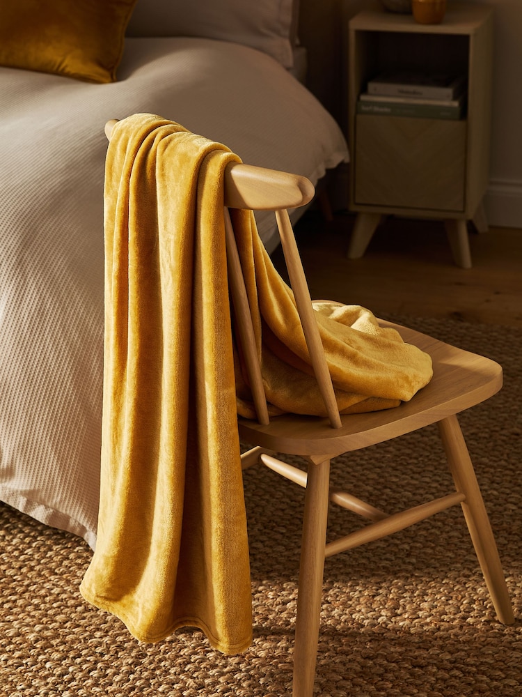 Ochre Yellow Plush Fleece Throw - Image 2 of 4