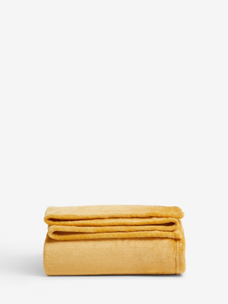 Ochre Yellow Plush Fleece Throw - Image 4 of 4