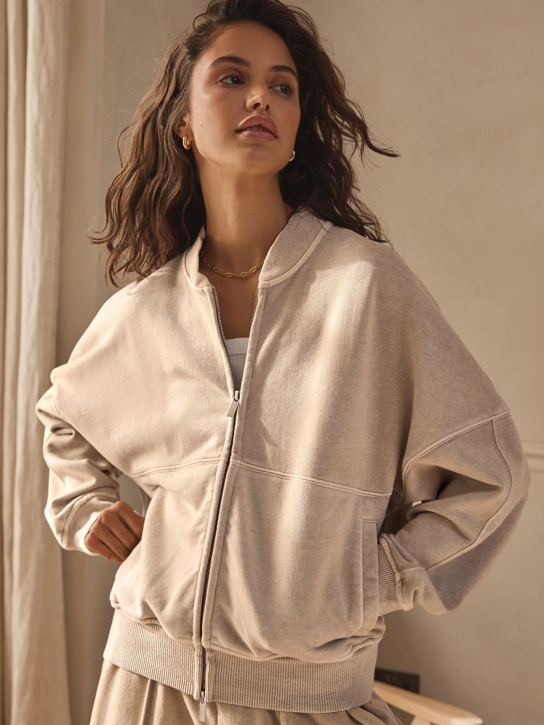 Buy Washed Ecru Lounge 100 Cotton Bomber Jacket from Next USA