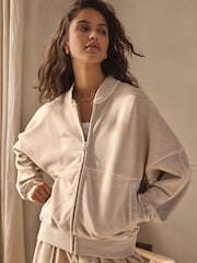 بيج فاتح شاحب - Lounge 100% Cotton Bomber Jacket - صورة 1 من 9
