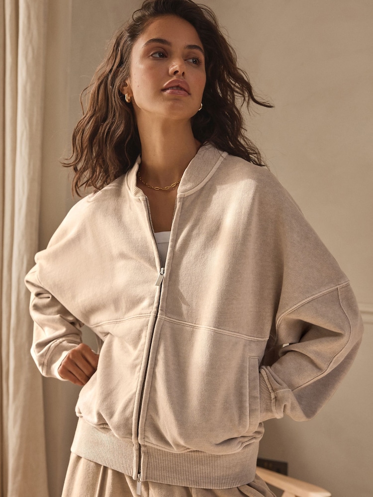 بيج فاتح شاحب - Lounge 100% Cotton Bomber Jacket - صورة 1 من 9