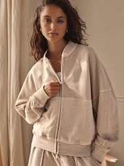 بيج فاتح شاحب - Lounge 100% Cotton Bomber Jacket - صورة 3 من 9
