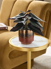 Green Artificial Variegated Plant In Reactive Glaze Pot - Image 1 of 4