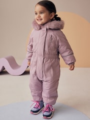 Pink Shower Resistant Faux Fur Trim Snowsuit (3mths-7yrs) - Image 1 of 12