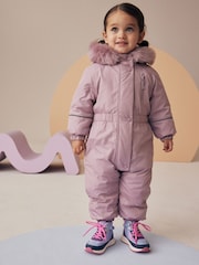Pink Shower Resistant Faux Fur Trim Snowsuit (3mths-7yrs) - Image 2 of 12