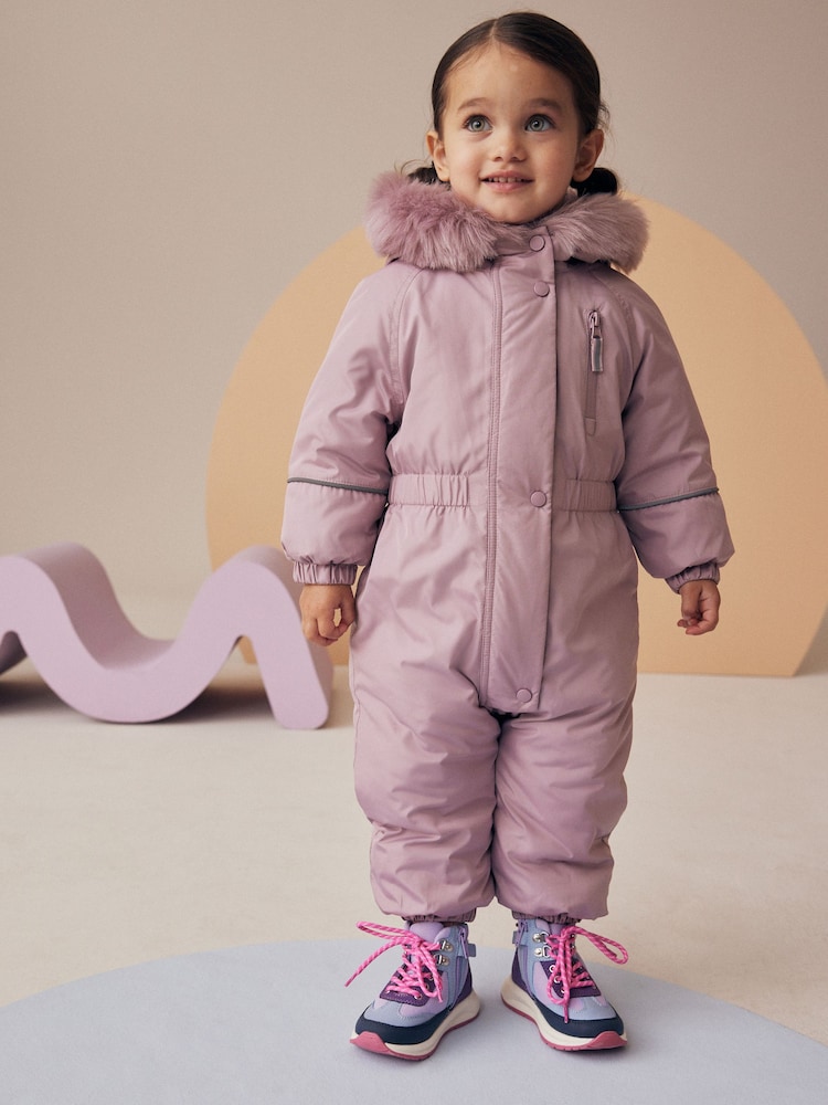 Pink Shower Resistant Faux Fur Trim Snowsuit (3mths-7yrs) - Image 2 of 12