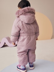 Pink Shower Resistant Faux Fur Trim Snowsuit (3mths-7yrs) - Image 4 of 12