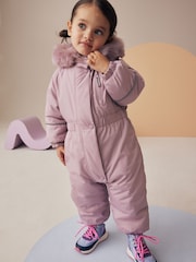Pink Shower Resistant Faux Fur Trim Snowsuit (3mths-7yrs) - Image 5 of 12