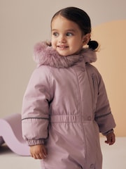 Pink Shower Resistant Faux Fur Trim Snowsuit (3mths-7yrs) - Image 7 of 12