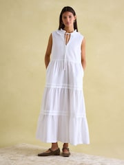 Joules Ophelia White Sleeveless Tiered Dress - Image 1 of 6