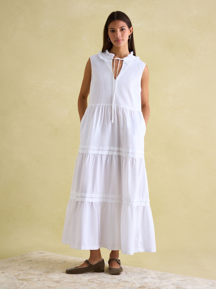 Joules Ophelia White Sleeveless Tiered Dress - Image 1 of 6 Joules Ophelia White Sleeveless Tiered Dress - Image 1 of 6