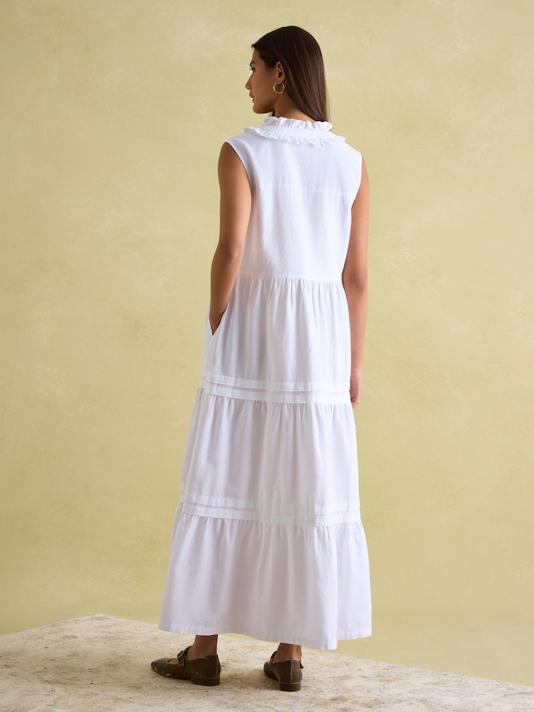 Joules Ophelia White Sleeveless Tiered Dress - Image 2 of 6 Joules Ophelia White Sleeveless Tiered Dress - Image 2 of 6