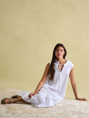 Joules Ophelia White Sleeveless Tiered Dress - Image 3 of 6