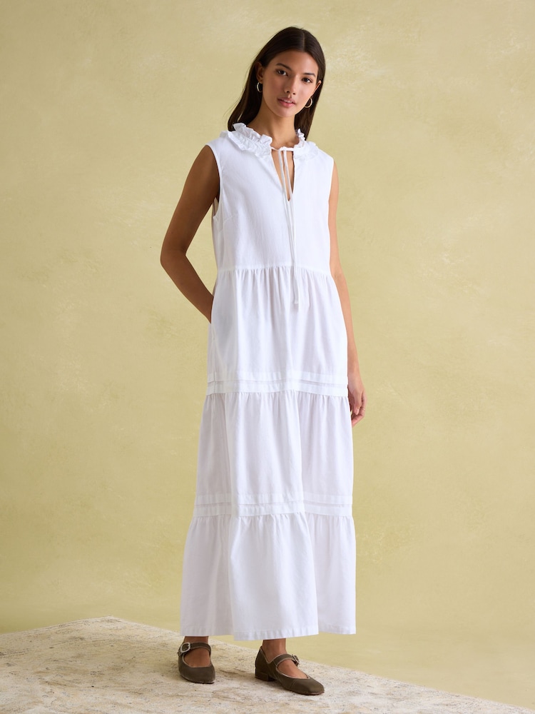 Joules Ophelia White Sleeveless Tiered Dress - Image 6 of 6 Joules Ophelia White Sleeveless Tiered Dress - Image 6 of 6