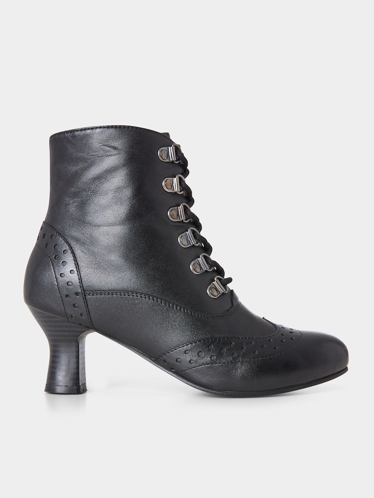 Joe Browns Black Brogue Heeled Lace Up Boots - Image 1 of 4