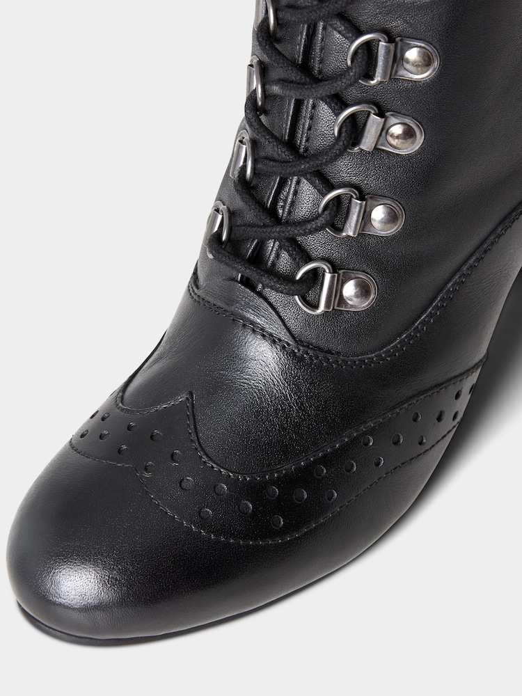 Joe Browns Black Brogue Heeled Lace Up Boots - Image 4 of 4