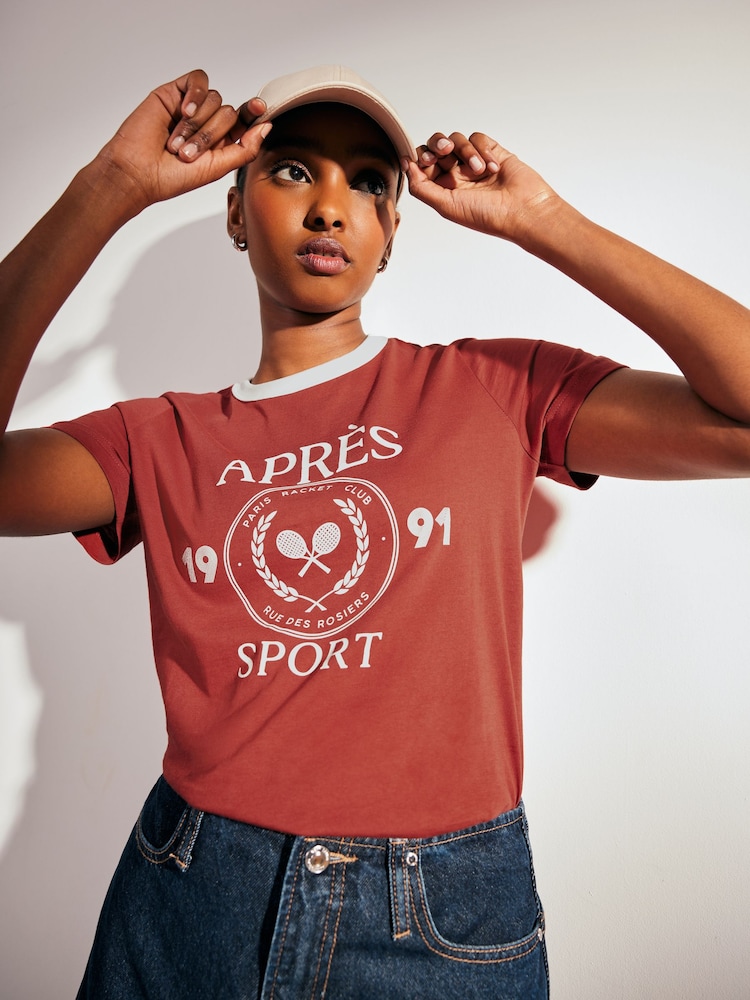 Red / White Tennis Graphic Essential Pure 100% Cotton Short Sleeve Crew Neck T-Shirt - Image 2 of 5