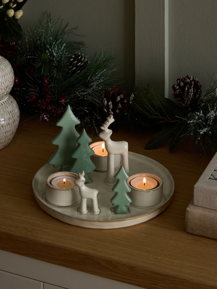 White Stag Plate Christmas Tea Light Candle Holder - Image 2 of 6