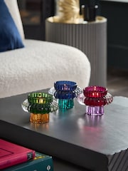 Set of 3 Multicolour Glass Candle Holders - Image 1 of 6