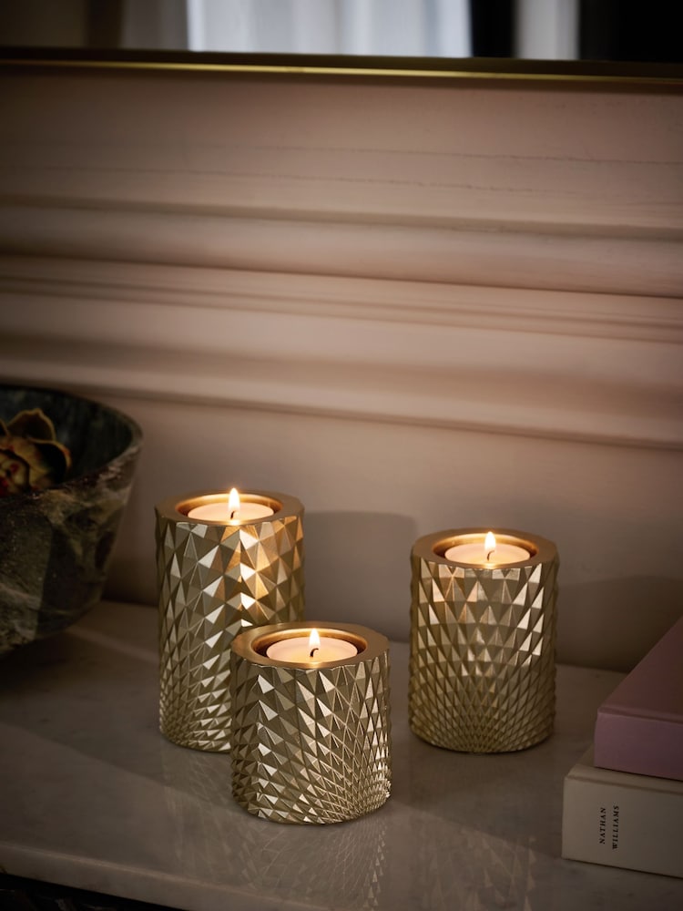 Set of 3 Gold Hex Tiered Tea Light Candle Holders - Image 2 of 10