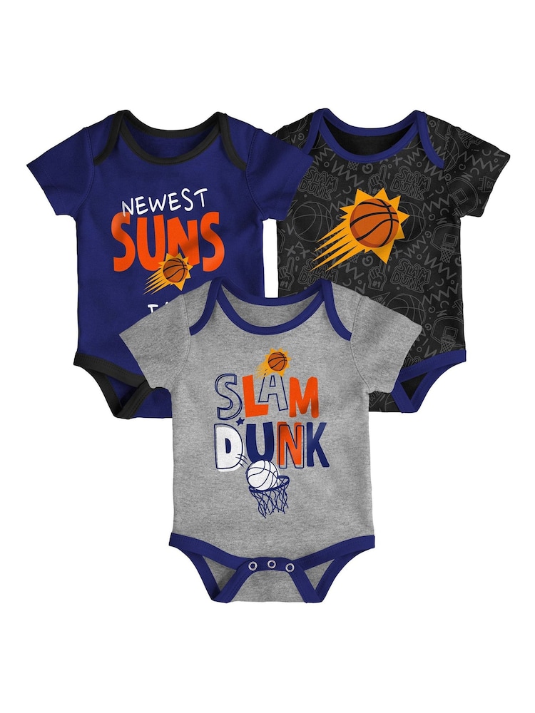 Fanatics Blue NBA Phoenix Suns Slam Dunk 100% Cotton Bodysuits 3 Pack Newborn - Image 1 of 4 Fanatics Blue NBA Phoenix Suns Slam Dunk 100% Cotton Bodysuits 3 Pack Newborn - Image 1 of 4