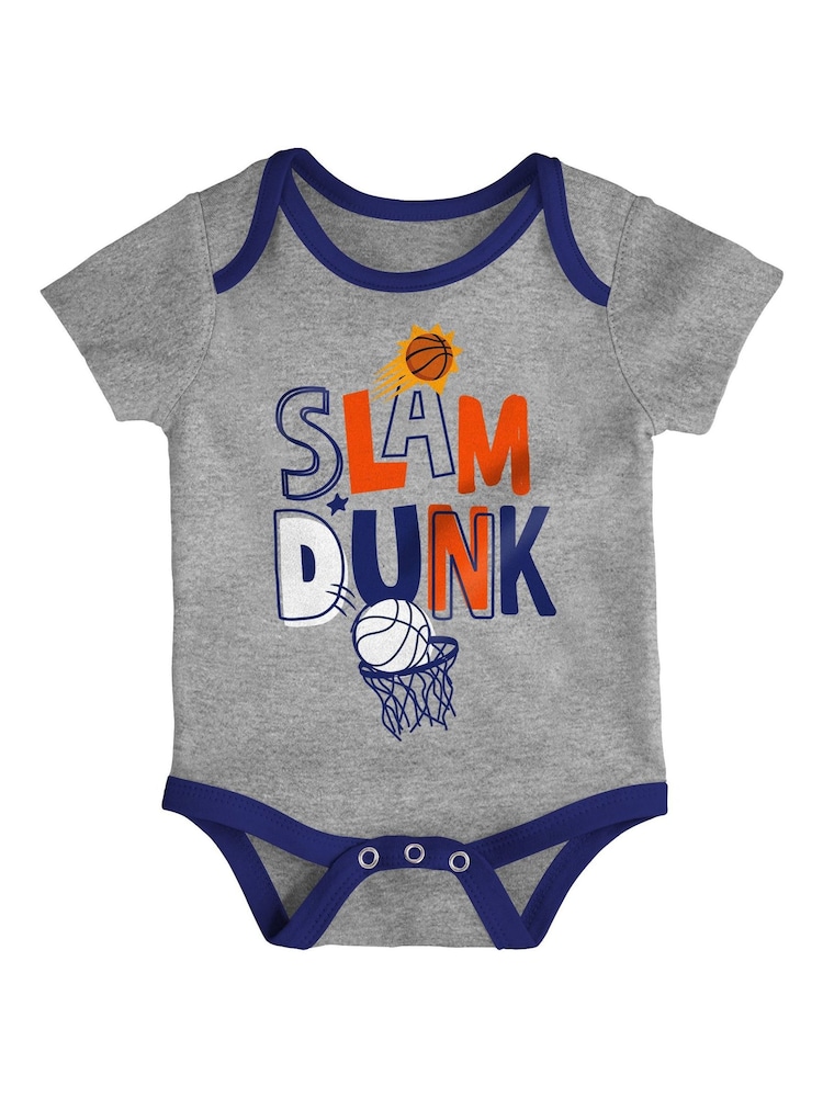 Fanatics Blue NBA Phoenix Suns Slam Dunk 100% Cotton Bodysuits 3 Pack Newborn - Image 2 of 4 Fanatics Blue NBA Phoenix Suns Slam Dunk 100% Cotton Bodysuits 3 Pack Newborn - Image 2 of 4