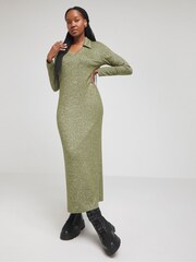 Simply Be Khaki Marl Cosy Collared Maxi Column Dress - Image 1 of 5