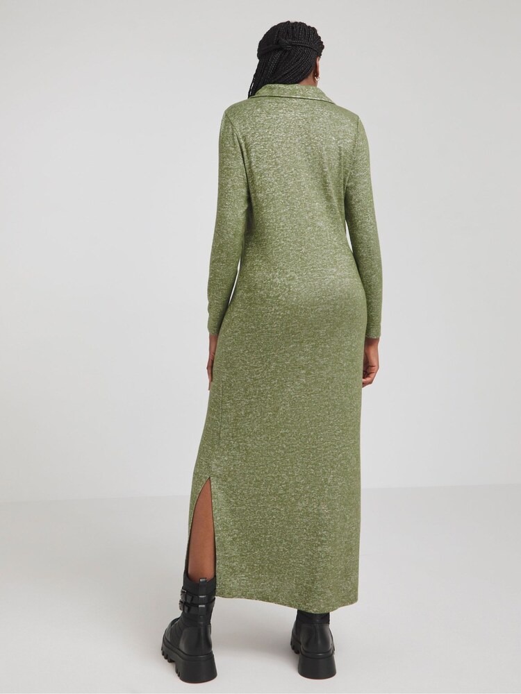 Simply Be Khaki Marl Cosy Collared Maxi Column Dress - Image 3 of 5