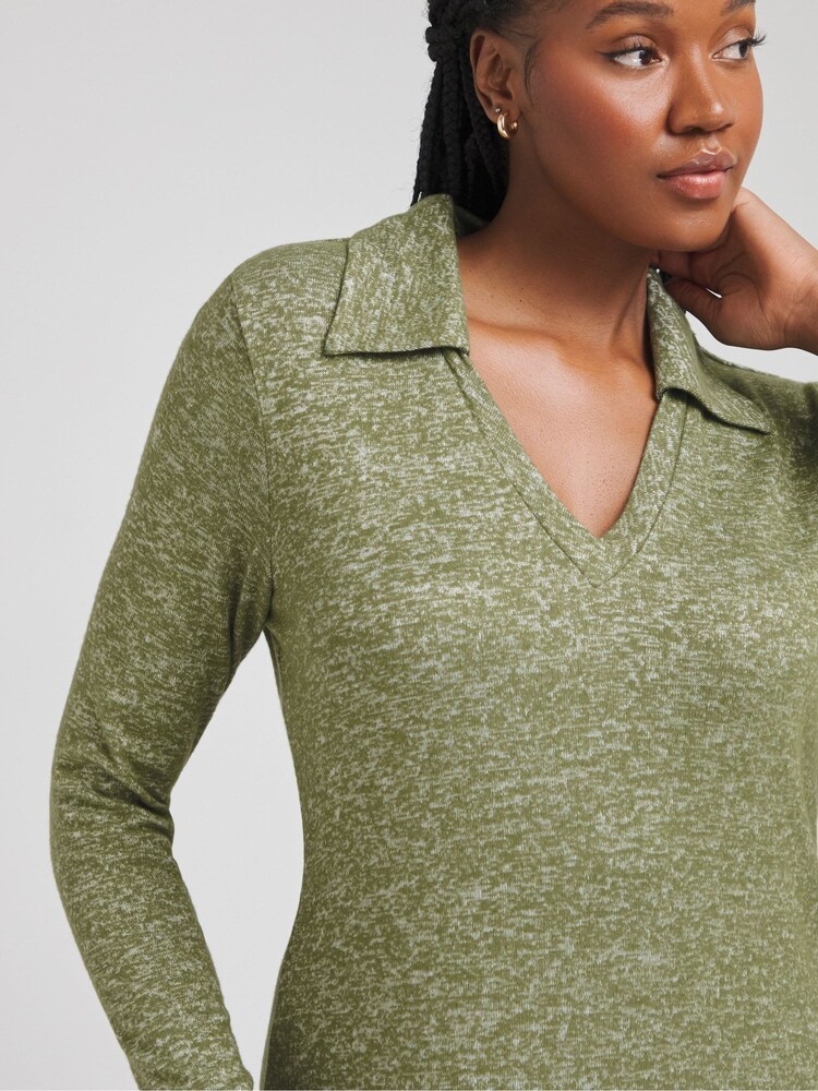 Simply Be Khaki Marl Cosy Collared Maxi Column Dress - Image 4 of 5