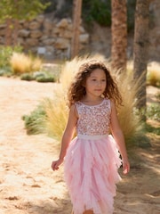 Phase Eight Pink Andrina Sequin Ruffle Dress - Image 1 of 9