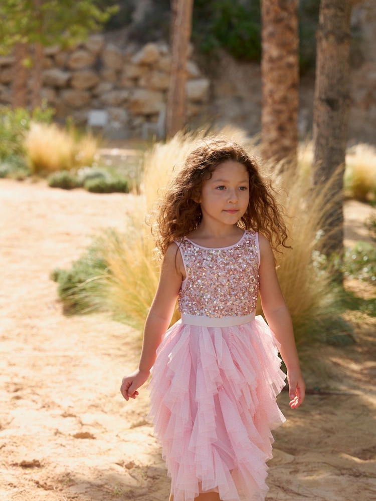 Phase Eight Pink Andrina Sequin Ruffle Dress - Image 1 of 9