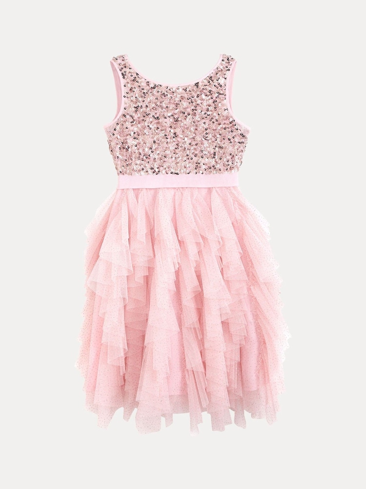 Phase Eight Pink Andrina Sequin Ruffle Dress - Image 9 of 9