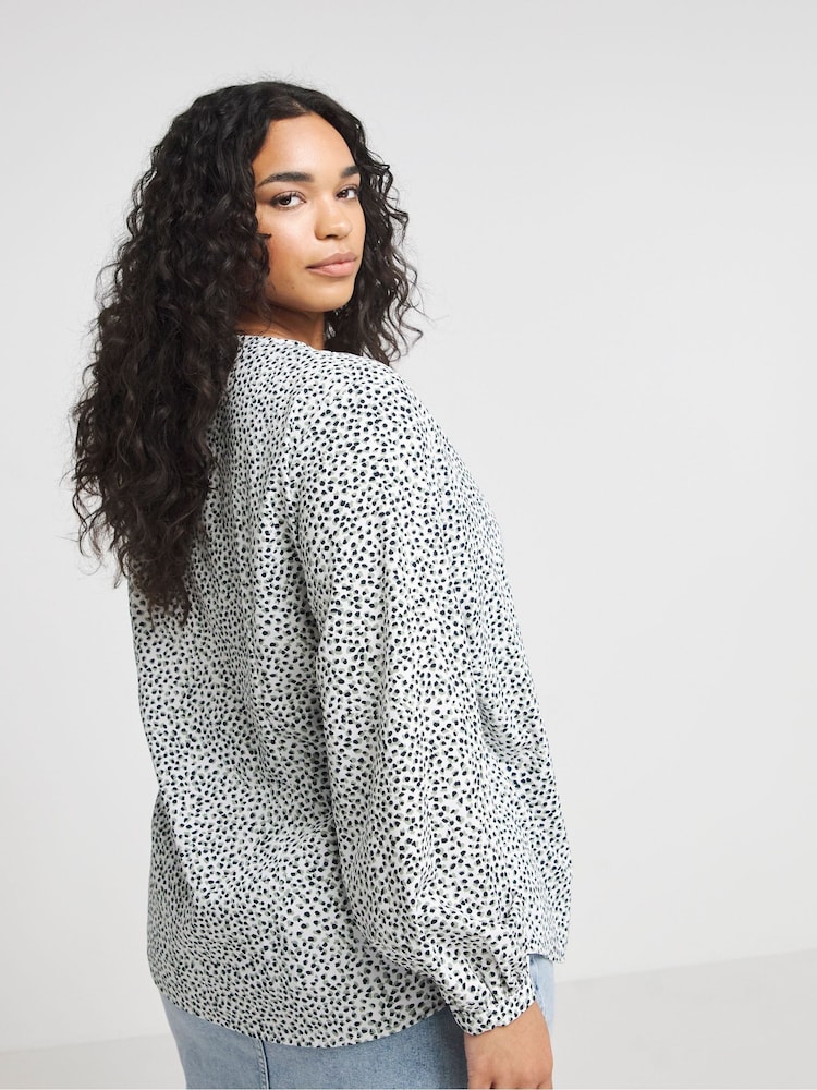 Simply Be White Spot Print Tie Front Wrap Blouse - Image 2 of 5