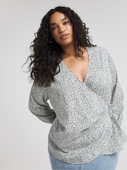 Simply Be White Spot Print Tie Front Wrap Blouse - Image 3 of 5