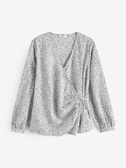 Simply Be White Spot Print Tie Front Wrap Blouse - Image 5 of 5