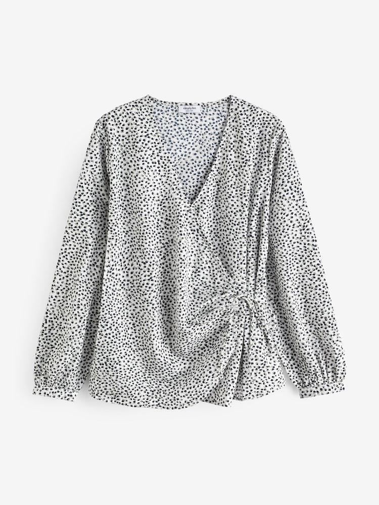 Simply Be White Spot Print Tie Front Wrap Blouse - Image 5 of 5