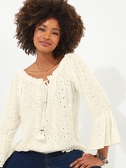 Joe Browns Cream Embroidered Crinkle Top - Image 4 of 5