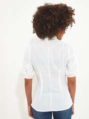 Joe Browns White Frilly Neck Broderie Embroidered Blouse - Image 2 of 5