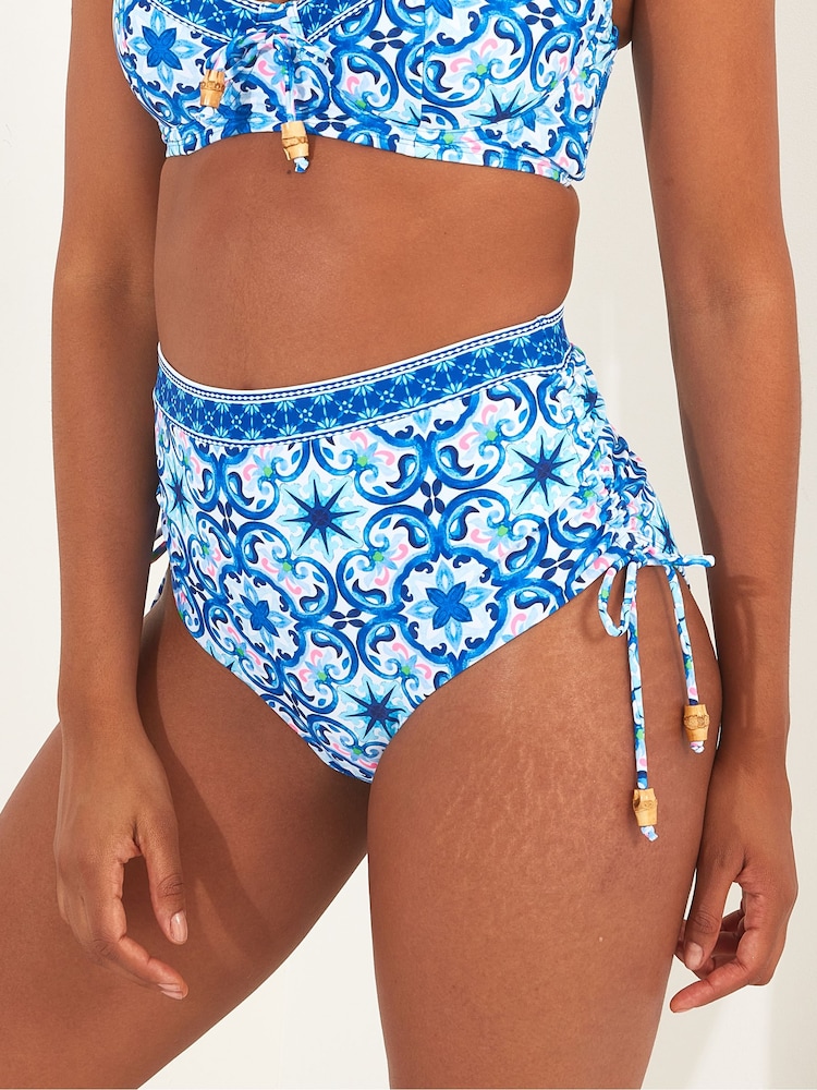 Joe Browns Blue Tile Print High Waisted Bikini Bottoms - Image 1 of 4 Joe Browns Blue Tile Print High Waisted Bikini Bottoms - Image 1 of 4