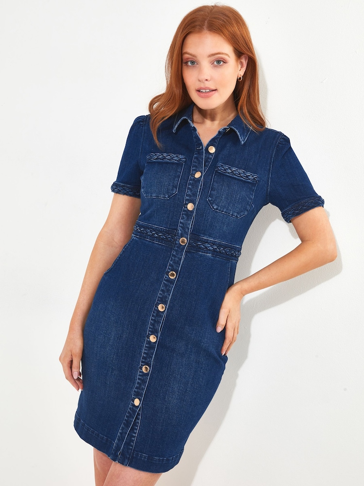 Joe Browns Blue Button Down Bodycon Denim Dress - Image 1 of 5