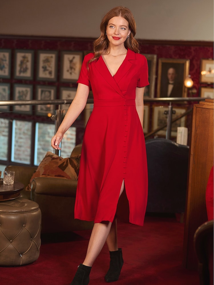 Joe Browns Red Collared Vintage Midi Dress - Image 1 of 7