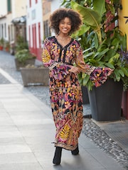 Joe Browns Black Contrast Boho Print Button Up Maxi Dress - Image 1 of 7