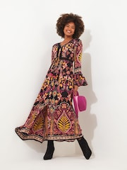 Joe Browns Black Contrast Boho Print Button Up Maxi Dress - Image 2 of 7