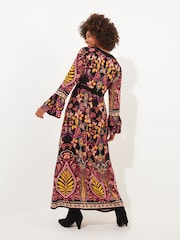 Joe Browns Black Contrast Boho Print Button Up Maxi Dress - Image 3 of 7