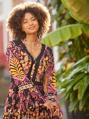 Joe Browns Black Contrast Boho Print Button Up Maxi Dress - Image 5 of 7