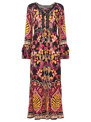 Joe Browns Black Contrast Boho Print Button Up Maxi Dress - Image 7 of 7