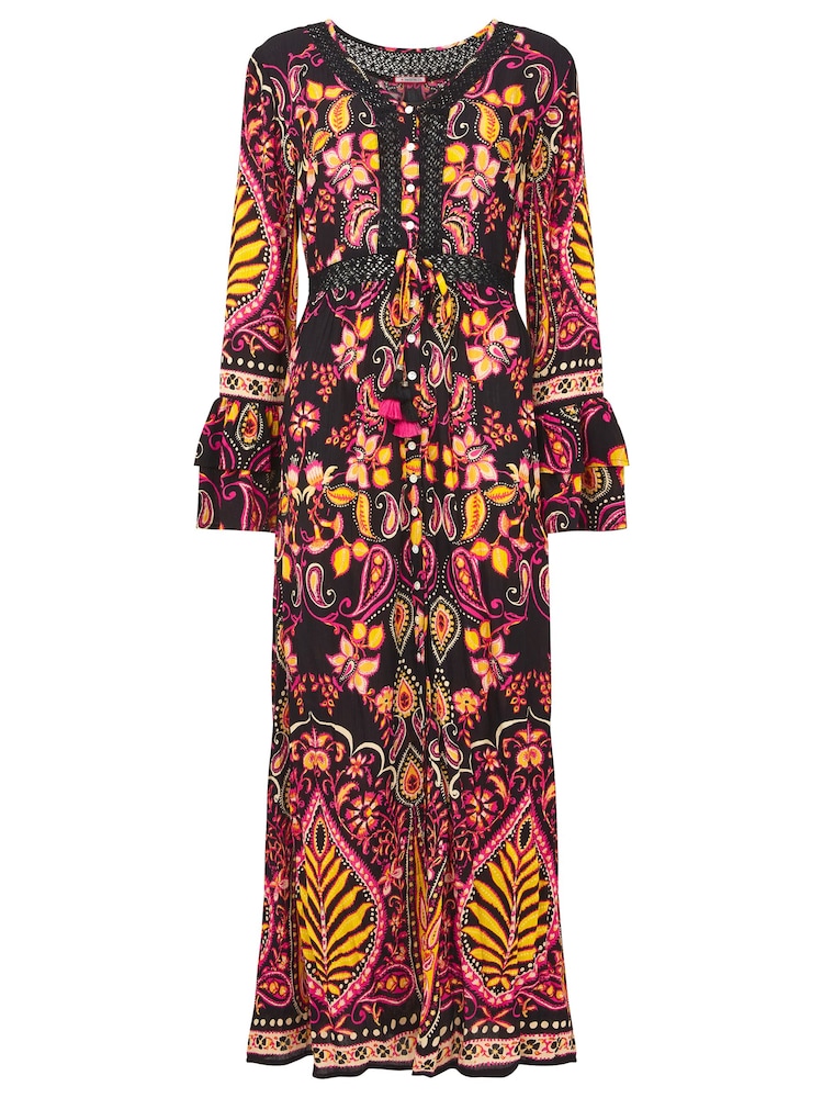 Joe Browns Black Contrast Boho Print Button Up Maxi Dress - Image 7 of 7
